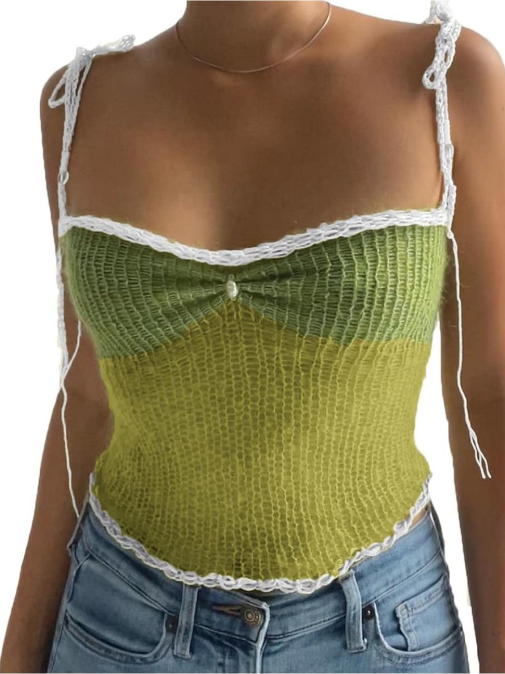 Crochet Olive Green Knit Top
